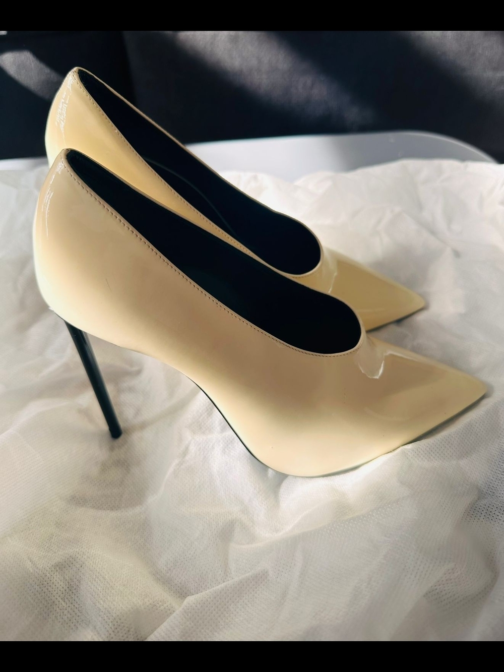 Saint Laurent Women’s Patent Pointed-Toe Stiletto Pumps - Cream